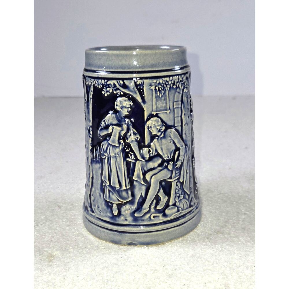 West Germany Vintage Cobalt Blue Relief Beer Stein Grapevine Scene